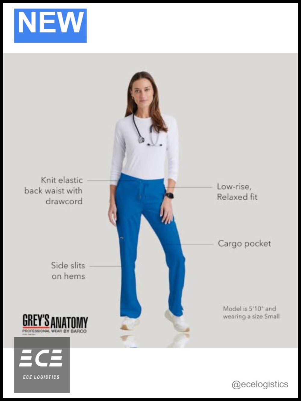 Womens Grey's Anatomy Mia Scrub Pant Low Rise Straight Leg Cargo 6 Pocket - Picture 5 of 6